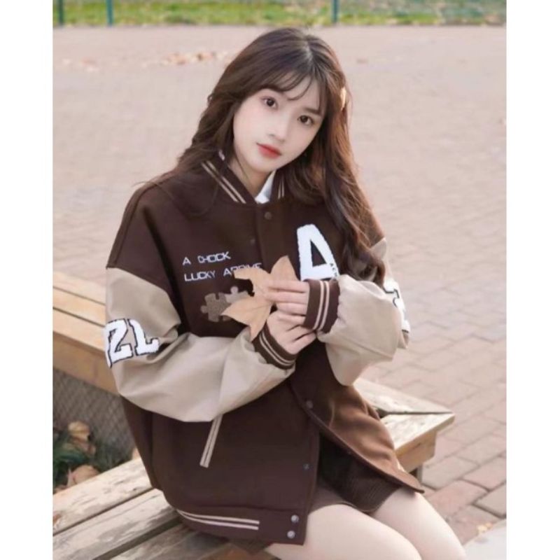 PUZZLE A CHOCK BROWNIE VARSITY BASEBALL OVERSIZE / BOMBER JAKET BISBOL KOREA STYLE