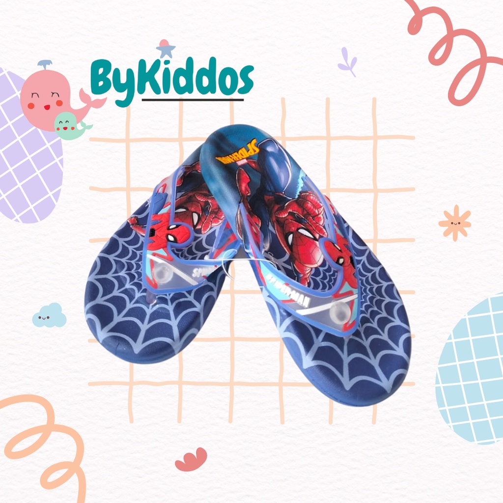 ByKiddos -Sandal Jepit Anak Cewek / Sandal Japit Impor SPIDERMAN SOPHIA / Sandal Import Anak Cowok 1-8 Tahun