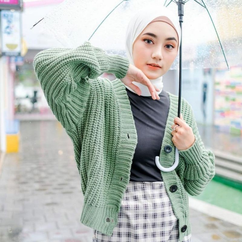 Kardigan Ellena semi crop kancing/baju rajut wanita tebal/atasan knit premium murah