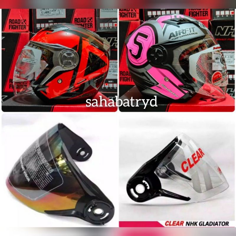 Kaca Visor Helm NHK Gladiator Half Face Clear Bening Smoke Hitam Silver Rainbow
