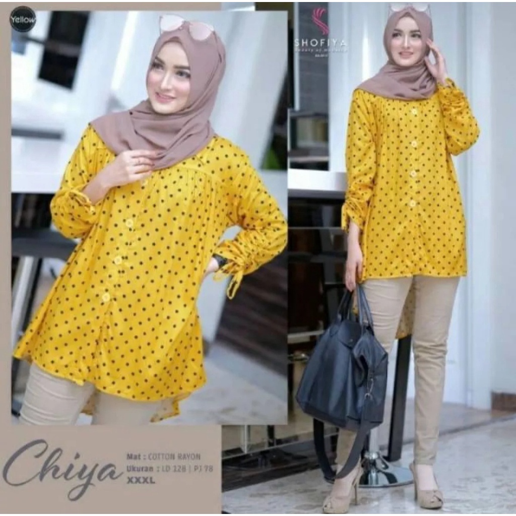 Tunik Polkadot Jumbo Tunik Murah Tunik Terbaru Tunik Import Baju Muslim Panjang Katun Rayon Termurah