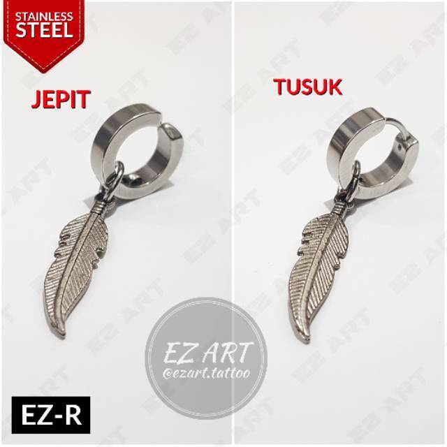 1Pc Model EZ-R Silver Anting Jepit Tusuk Variasi Bandul Gaya Punk Korea KPOP Stainless Steel