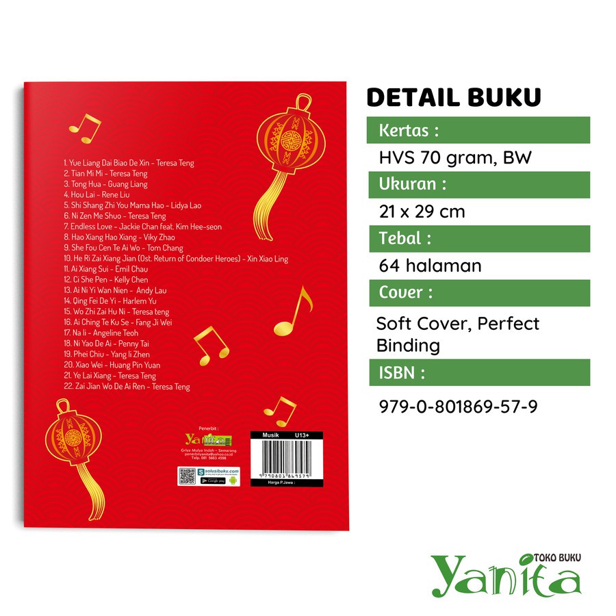 Buku Musik Kompilasi Lagu Mandarin Sepanjang Masa - Merlisto