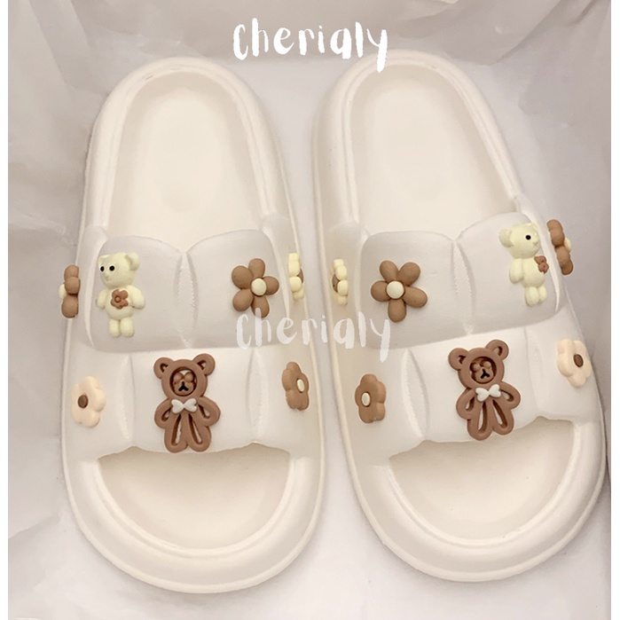 PVC Sandal Jelly Wanita Korean Import Motif Teddy Bear Sol Tebal Non-Slip Slipper Bahan Elastis Empuk Ringan 6608-X1 no