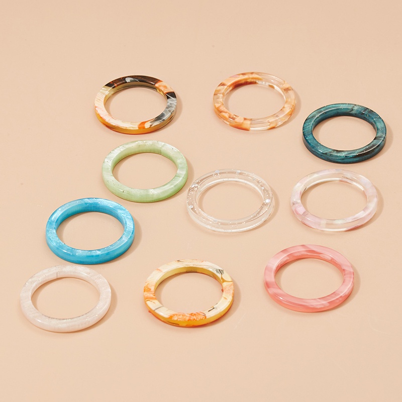 Grosir 10 pcs Set Cincin Warna-warni Set Resin Akrilik Knuckle Ring Midi Jari Wanita Perhiasan Pencampuran Acak Hot