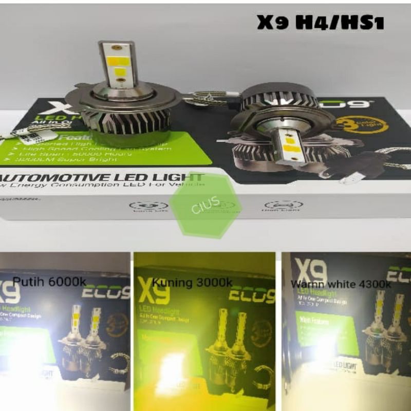 LAMPU LED H4 MOBIL X7 X9 X10 ECO9 3WARNA Hi LOW...