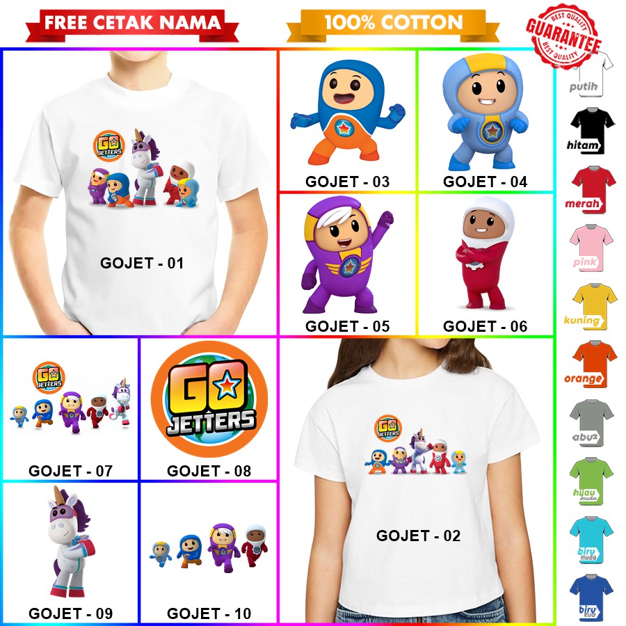 [FREE NAMA!!] Baju Kaos COUPLE  ANAK DAN DEWASA GO JETTERS BANYAK MOTIF