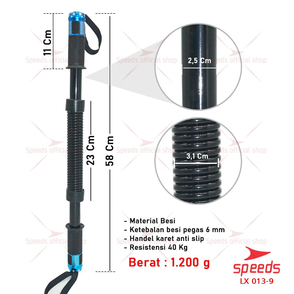 SPEEDS Power Twister 30 Kg Bar Exerciser Power Bender Workout Alat Fitness Olahraga Rumah 013-8-40KG HITAM LIS