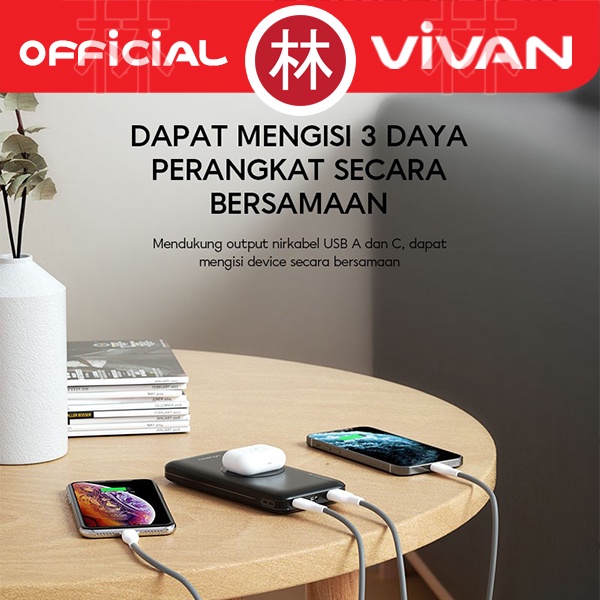 Vivan VPB-W11 Powerbank 10000 mAh  Wireless 3 Output Fast Charging 18W