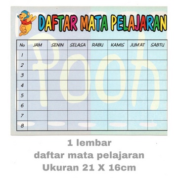 ( 1 Lembar ) DAFTAR MATA PELAJARAN - BUKU LIST W1NNIE TH3 P00H - TABEL 8 X 7 KOTAK