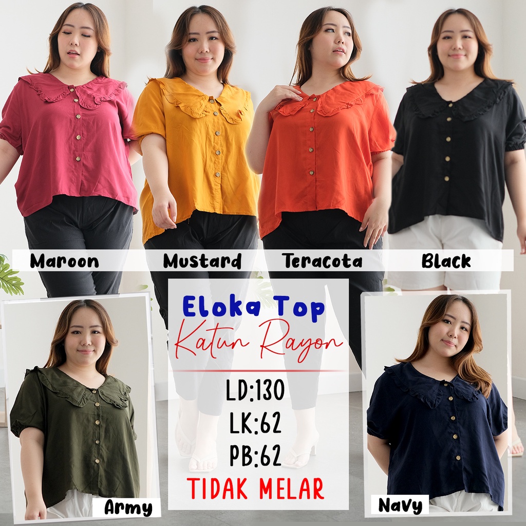 ELOKA TOP BAJU ATASAN BLOUSE WANITA BIGSIZE BIG SIZE JUMBO BESAR MURAH