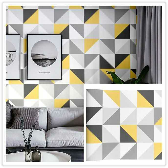 Wallpaper Dinding Motif Segitiga Kuning Abu Hitam