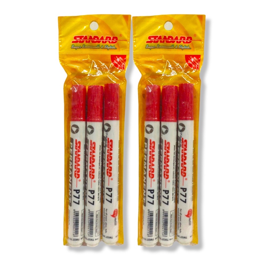 Spidol Permanent Marker P77  Standard Permanent Marker Standar  Tinta Merah Set 3 –SHSNP