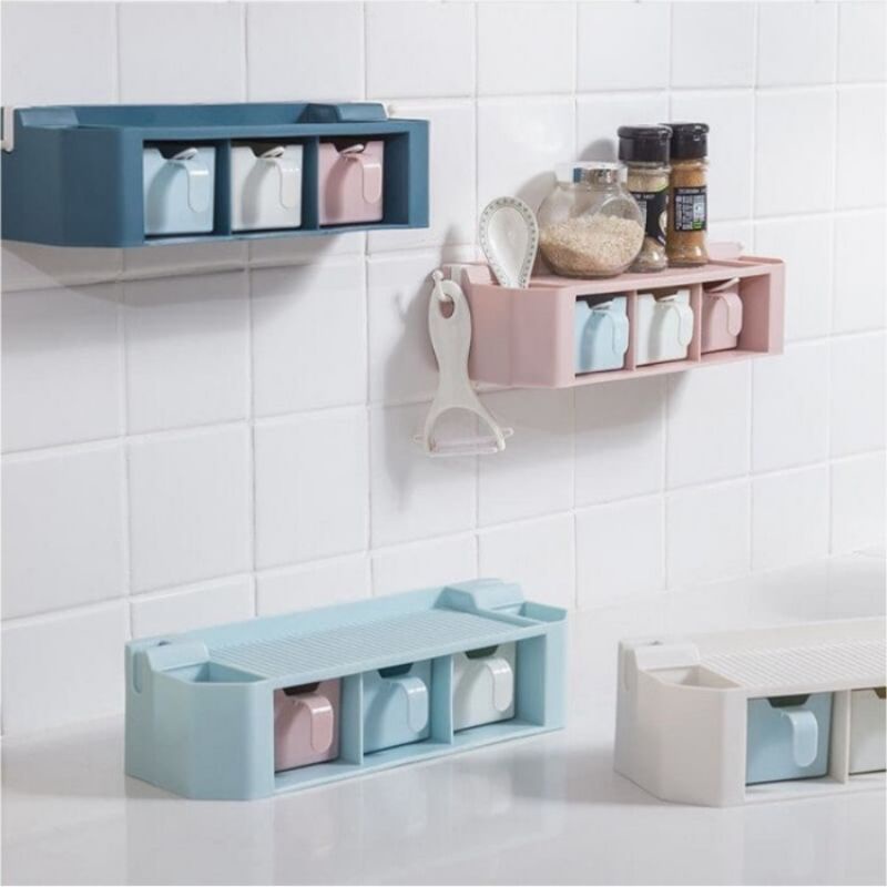 rak bumbu 1 set/tempat bumbu/tempat penyimpanan/rak tempat bumbu gantung tempel