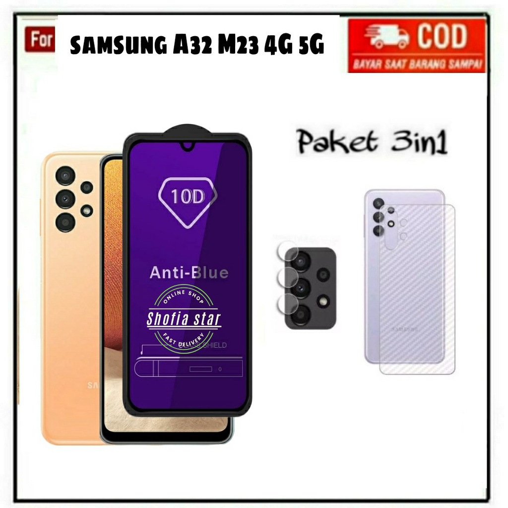 3IN1 TEMPERED GLASS BLUE LIGHT SAMSUNG A32 4G 5G M23 5G M22 4G A22 4G 5G A12 TG LAYAR ANTI RADIASI KACA FULL COVER