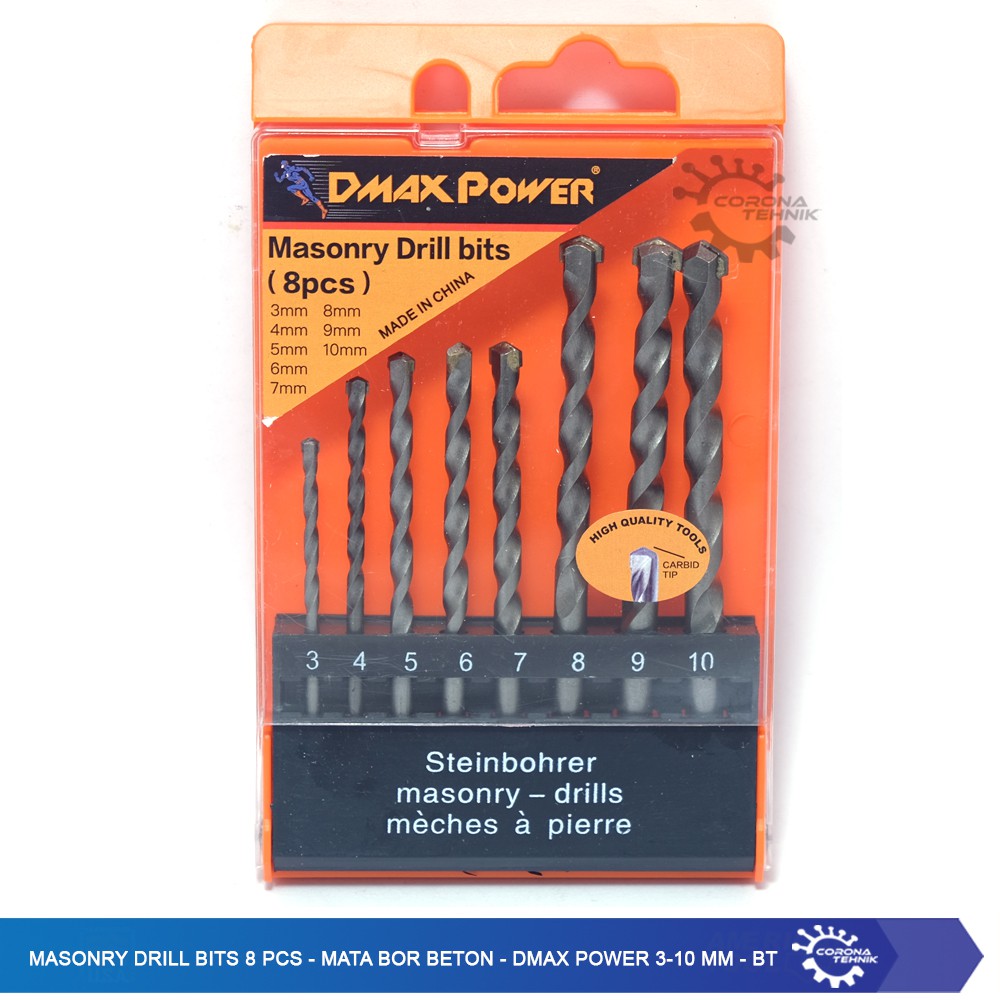 Masonry Drill Bits 8 Pcs - Mata Bor Beton - Dmax Power 3-10 mm - BT