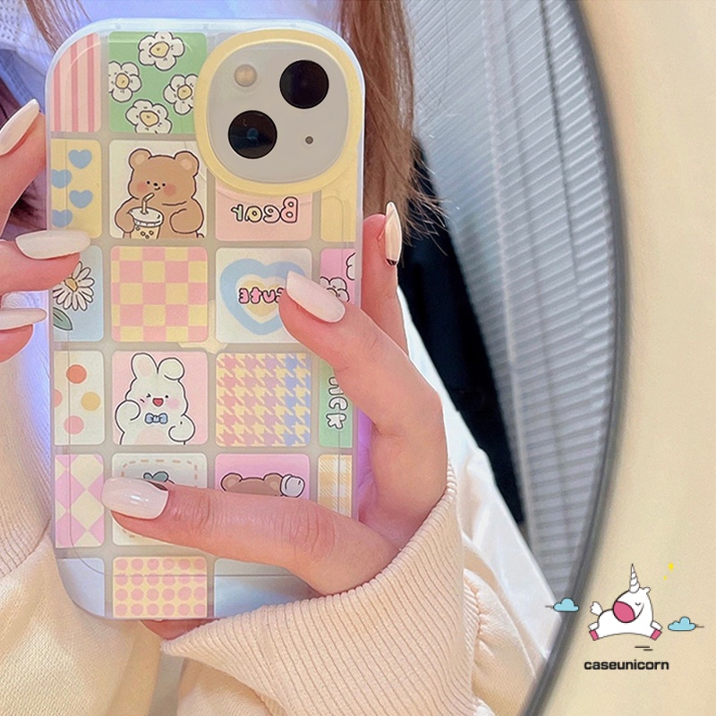 Case Kotak-Kotak Lucu Samsung A14 A13 A04 A12 A04S A50 A50s A30s M23 A33 A53 A73 5G A32 A52 A72 A20 A30 A31 A21s A10s A51 A20s A11 A71 A52s A22 M32 A03s A02s M22 A03 A23 Bear Bunny Cover