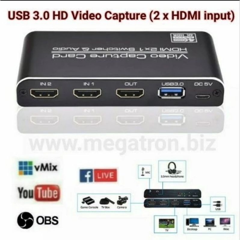 USB 3.0 HD Video Capture (2 x HDMI input) - 2x1 HDMI switcher Capture