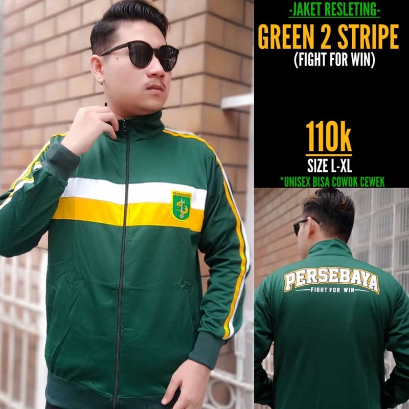 Jaket Resleting Persebaya Green 2 Stripe