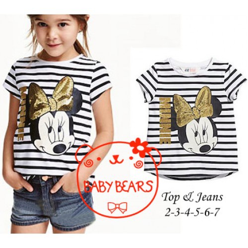 Baju anak perempuan impor reseller/dropship minnie gliter jeans 15827