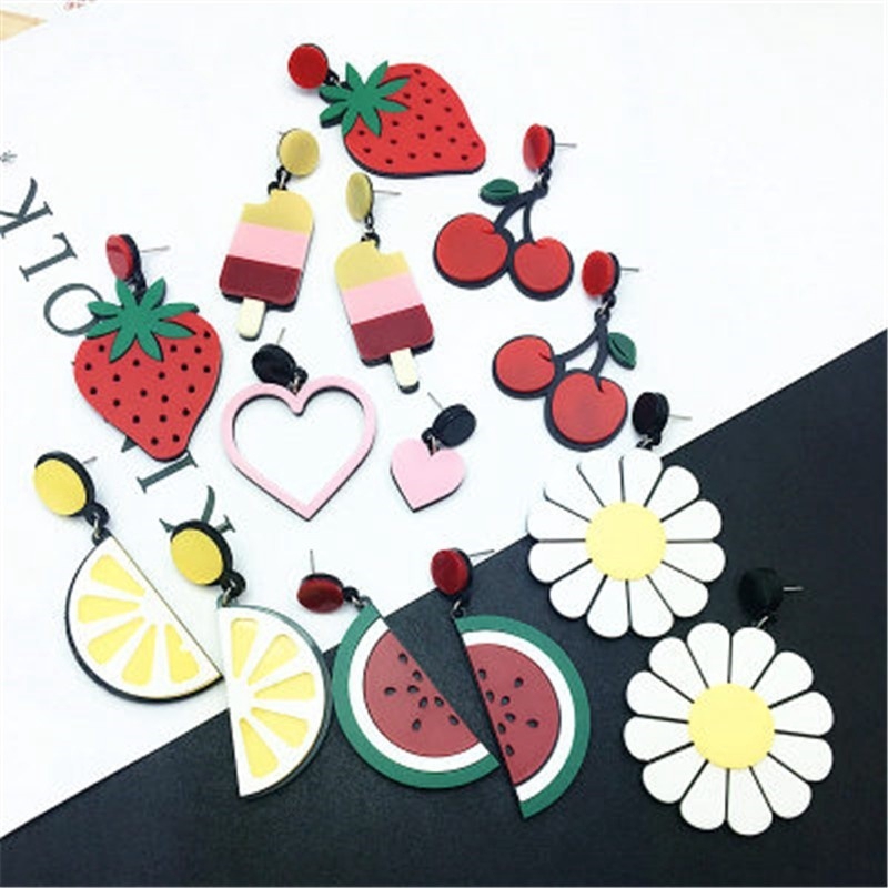 Anting Desain Buah Semangka Lemon Strawberry Peach Gaya Korea Untuk Musim Panas