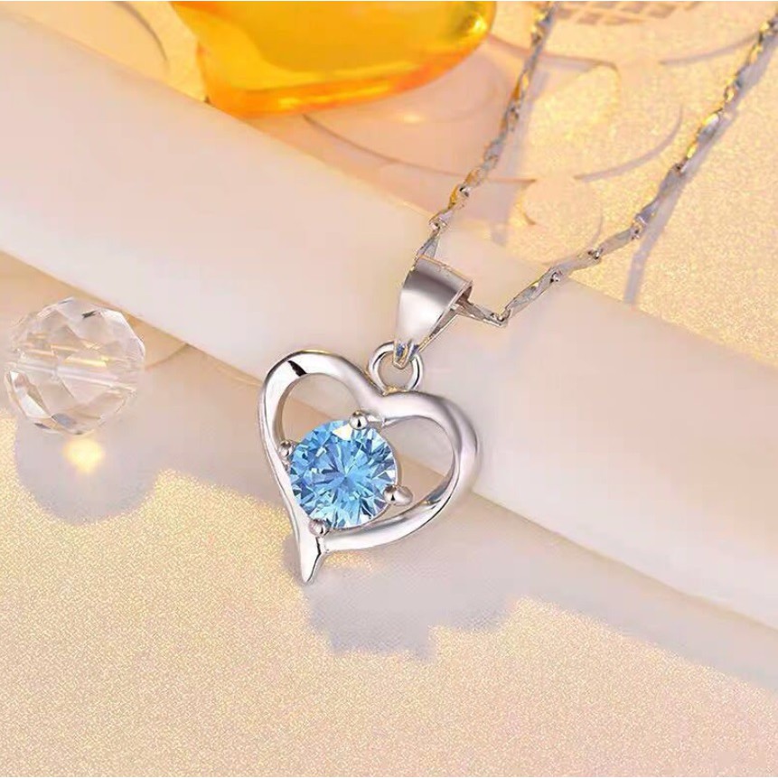 Kalung + Liontin S925 D13 Sterling Silver ANTI KARAT Plated Emas Putih Korea Fashion  Wanita Love