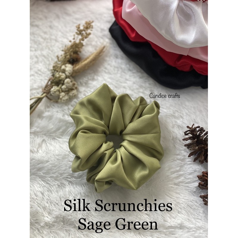 scrunchies pedium size / scrunchie satin / karet korea / ikat rambut cepol hijab elastis sage green