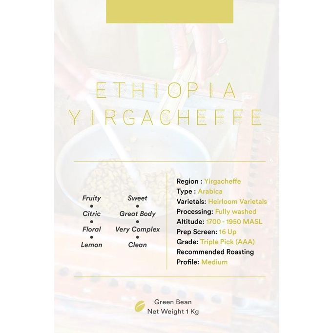 

[ COD ] Green Bean Arabica Ethiopia Yirgacheffee 1Kg | Biji Kopi Mentah SALE Kode 58