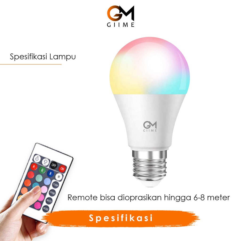 Giime.Id - Lampu Bohlam LED RGB 3 Watt 10 Watt 15 Watt Smart Lamp Remote Warna Lengkap Original Impor Garansi 7 Hari