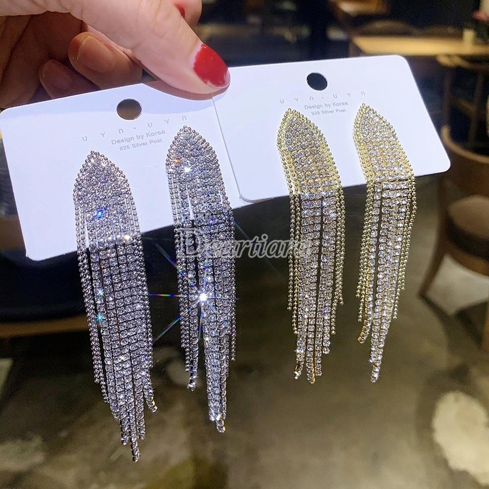 Anting Tusuk Gantung Bahan Sterling Silver 925 Desain Geometri + Berlian Gaya Eropa / Amerika / Korea / Trendy Untuk Wanita