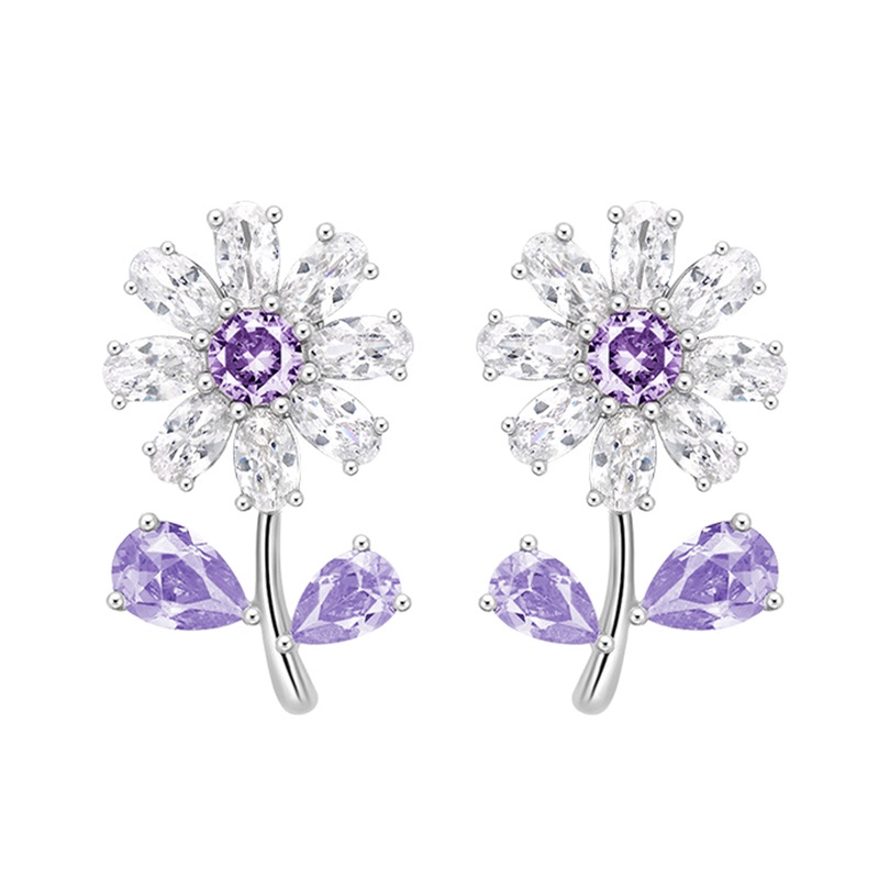 Exquisite Small Daisy Earring Sunflower Stud Earrings For Women Wedding Engagement Jewelry White Crystal Fashion Accessories