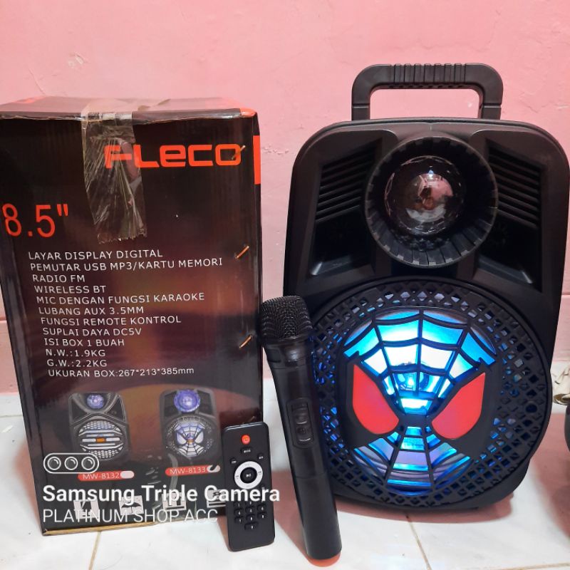 Speaker Bluetooth Fleco Mw-8133 8Inchi Bonus Mic Wireless Dan Remote Super Bass Salon Aktif Portable