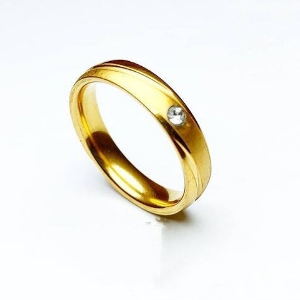 Cincin TITANIUM gold garis mata DOFF pria wanita