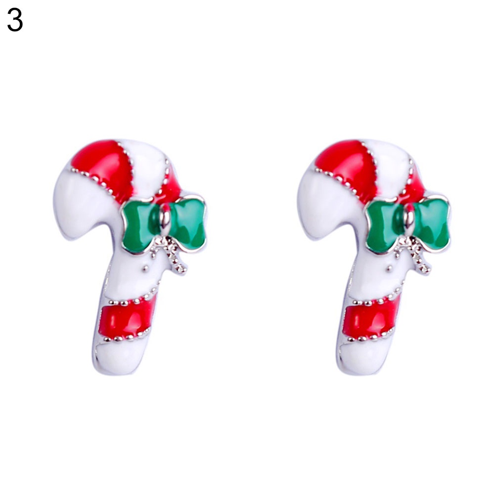 Hu Hu Hu Hu Hu Alat Bantu Pasang Kacamata♡ Anting Tusuk Wanita Bentuk Tongkat Permen Snowflake Untuk Pesta Natal