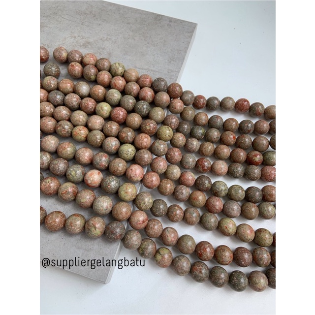 batu 16mm unakite kilap grade natural aksesoris gelang kalung batu