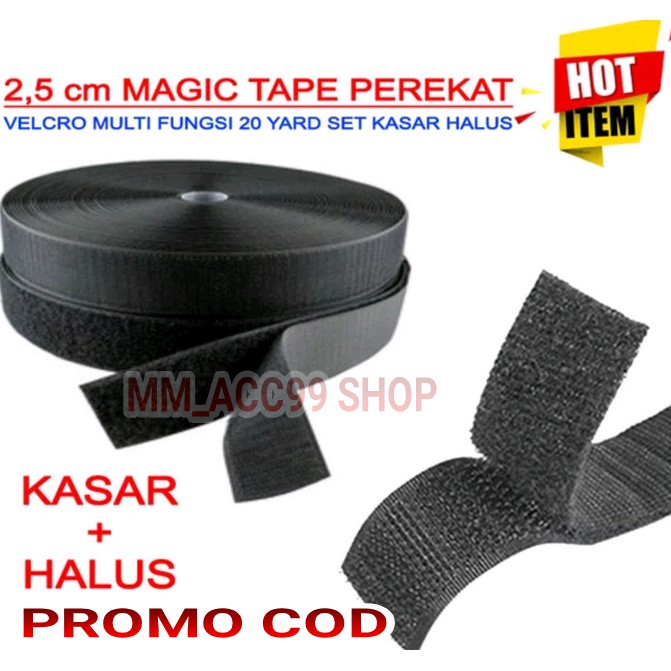 1SET HALUS DAN KASAR WARNA HITAM VELCRO MAGIC TAPE 1 INCH 2,5 CM / Perekat Velcro HITAM