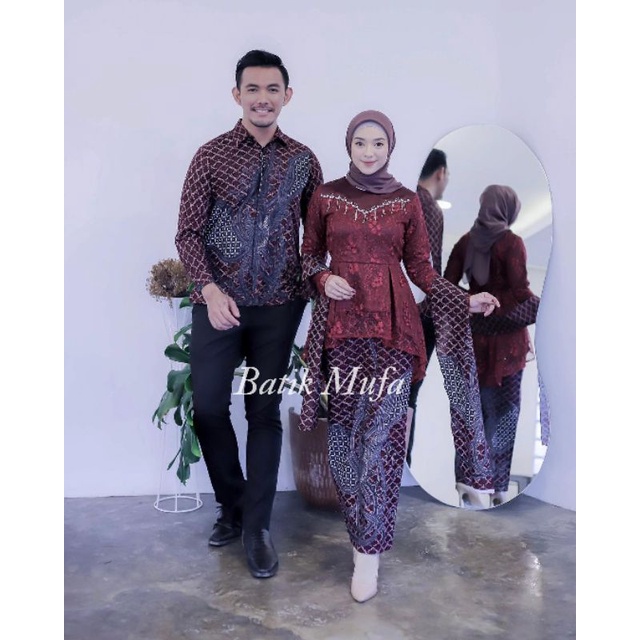 Kebaya batik couple KALENA Maroon (GRATIS HIJAB) KEBAYA MODERN Kebaya wisuda kebaya lamaran tunangan baju wisuda