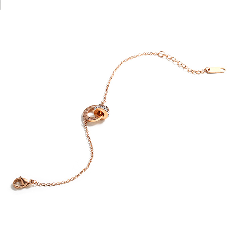 Gelang Cincin Ganda Bahan Titanium Steel Warna Rose Gold Gaya Korea