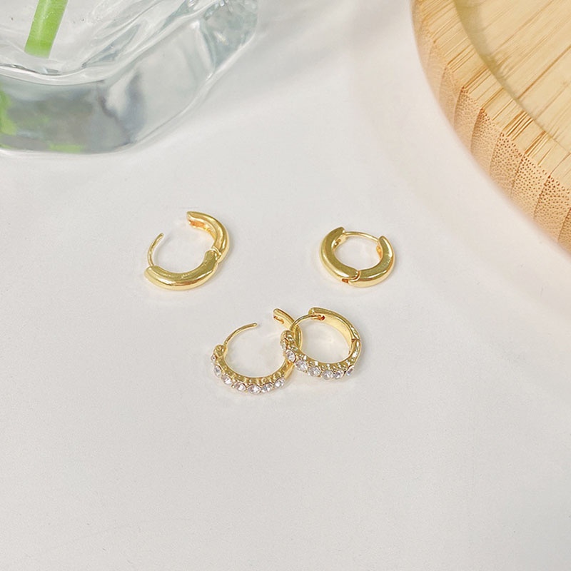 3 Pasang / Set Anting Hoop Berlian Warna Emas Silver Untuk Aksesoris Perhiasan Wanita