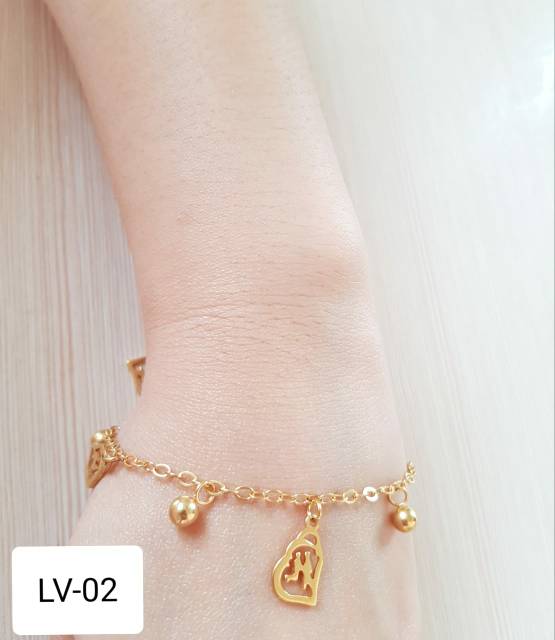 SET Gelang Tangan Gelang Kaki Love V2 Titanium Gold impor Antikarat Fashion gelang jurai