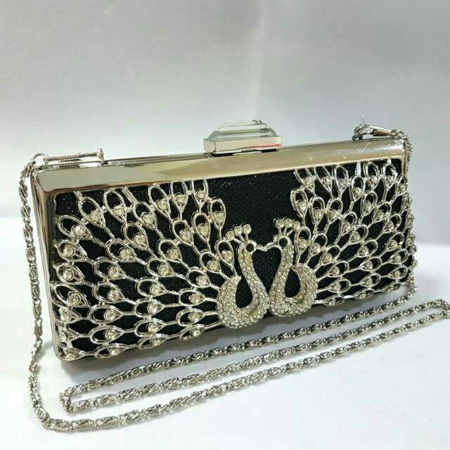 Tas Pesta Farnell Clutch Diamond Kondangan Cantik Import Motif Merak 2623/2653 Best Seller