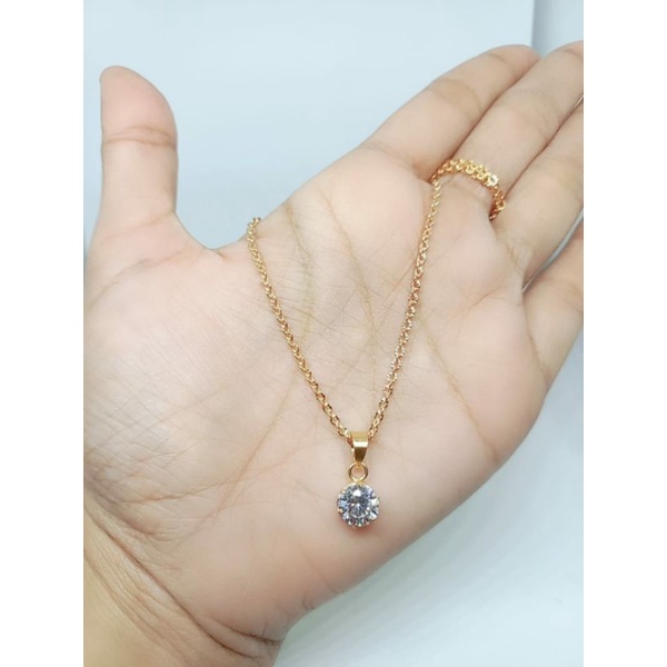 kalung nori ukir + liontin solitaire mp/kalung perak asli silver925 lapis emas/kalung fashion