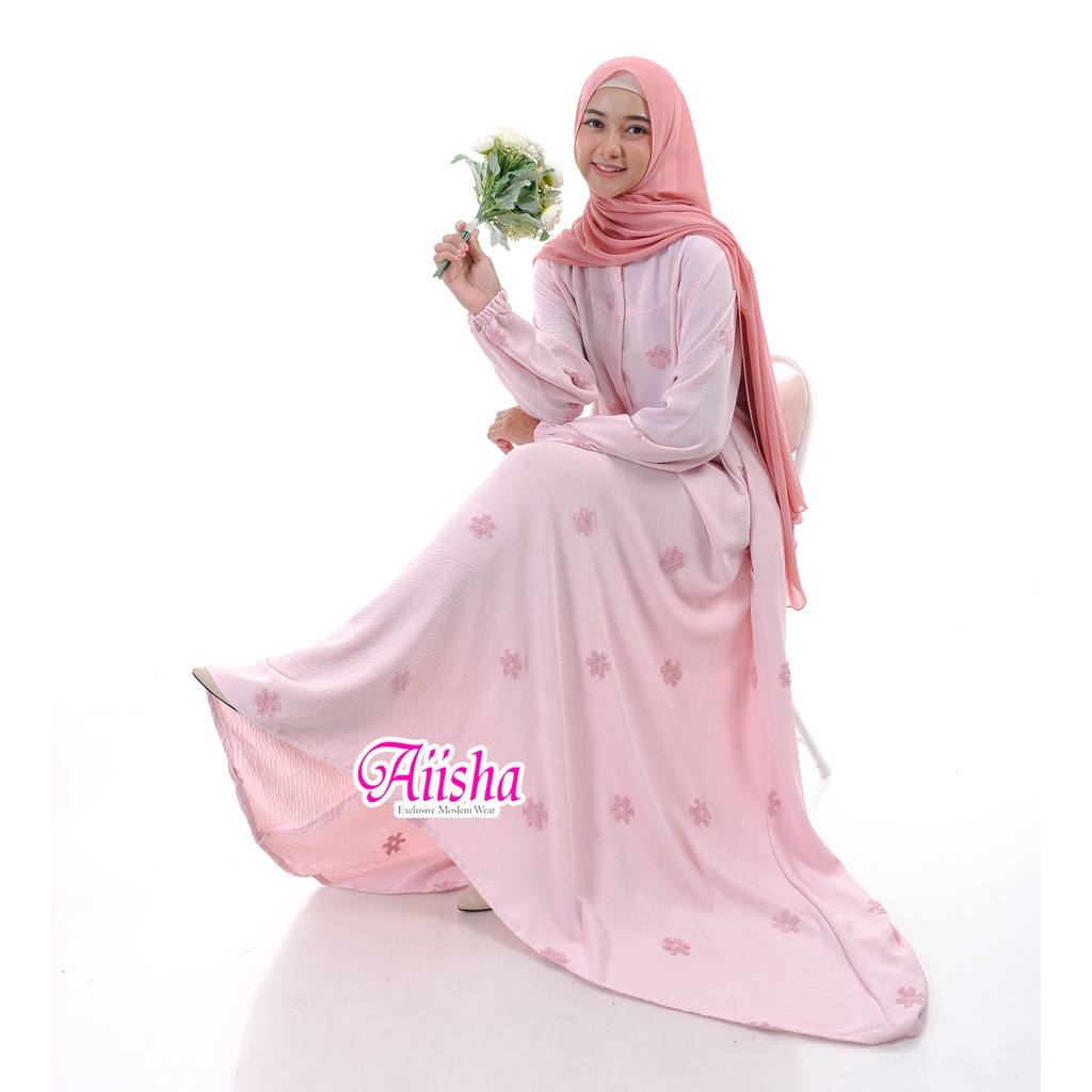 Gamis Bahan Airflow Puff / Gamis Rizkia / Gamis Ramadhan / Gamis Bordir Asli