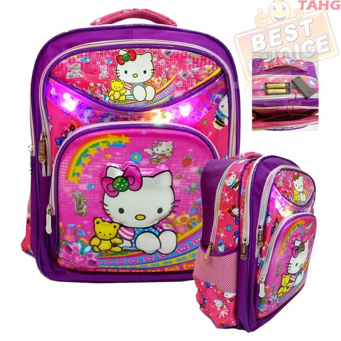 NEW Tas LAMPU Ransel Anak SD Import - HELLO KITTY 5D Timbul 4 Kantung