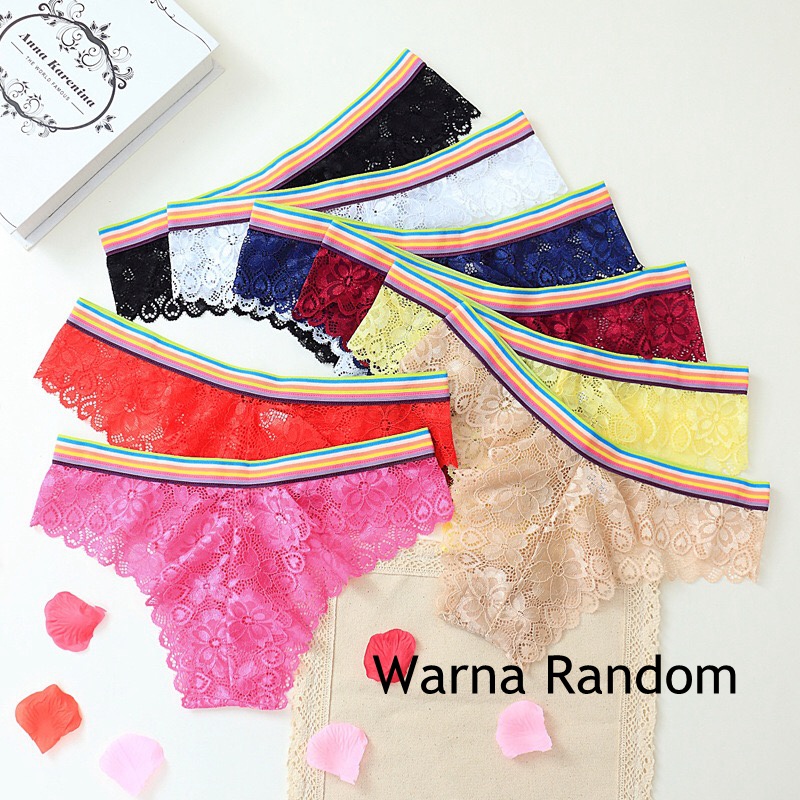 G String Wanita Lace celana dalam bordir Celana thong ( Model dan Warna Random) C0001