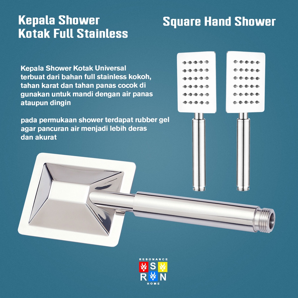 Kepala Hand Shower Mandi Universal Full Stainless SUS 304 Model Kotak Resonance Home