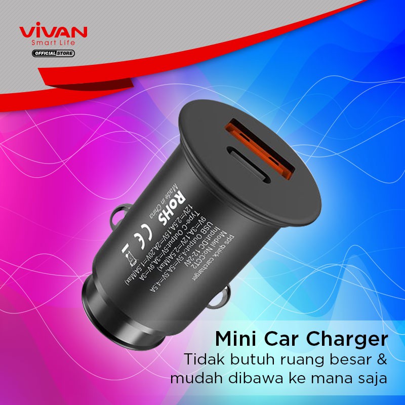 VIVAN Car Charger CCT2 Dual Port USB &amp; Type C Fast Charging 4.0 Garansi Resmi 1 Tahun