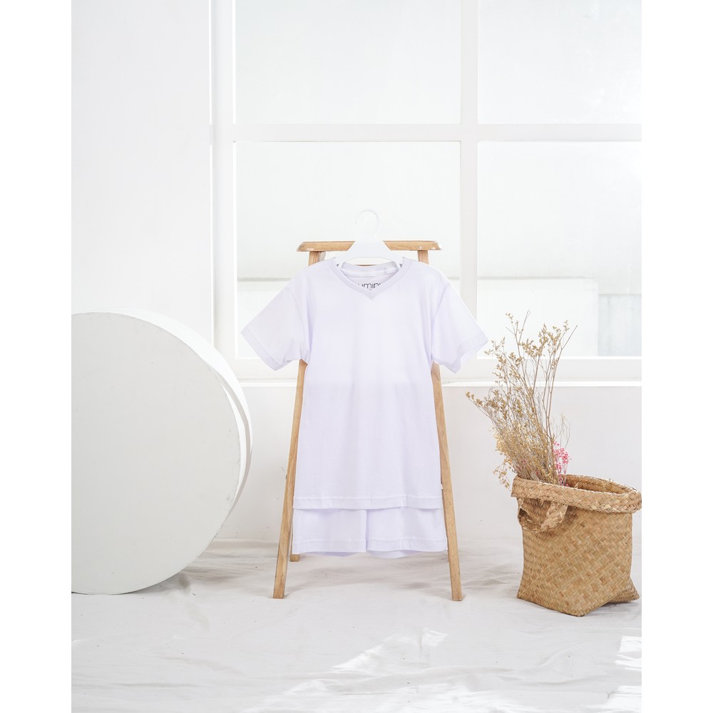 Kaos Anak V-Neck Polos Atasan Bawahan Set Warna Warni 100% Premium Cotton - WHITE