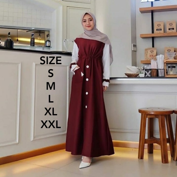 Diara Dress Gamis Murah Baju Gamis Kekinian Remaja Terbaru 2020 - maroon, L
