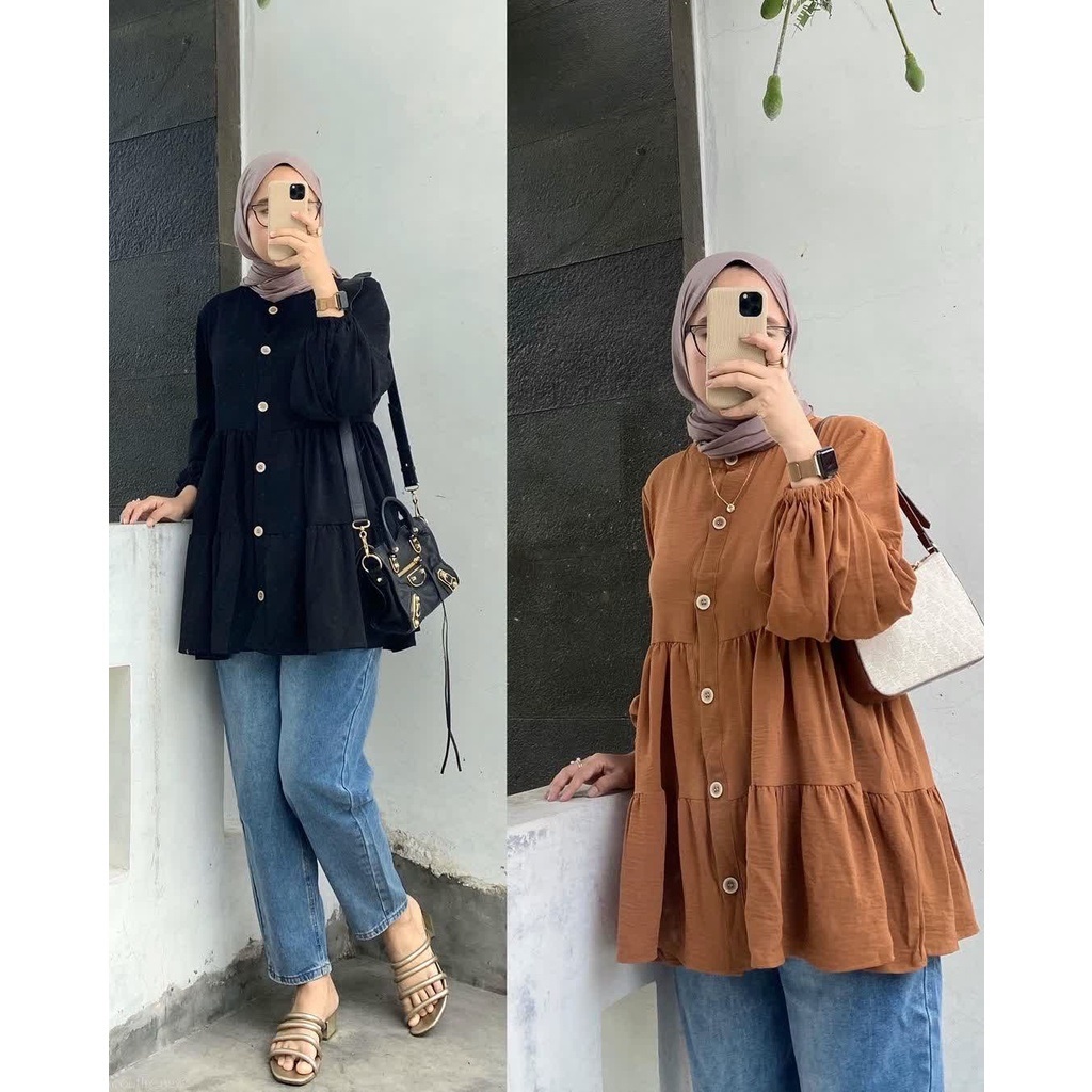 AYUNDA BLOUSE CRINKLE WANITA // ATASAN REMPEL FULL KANCING WANITA